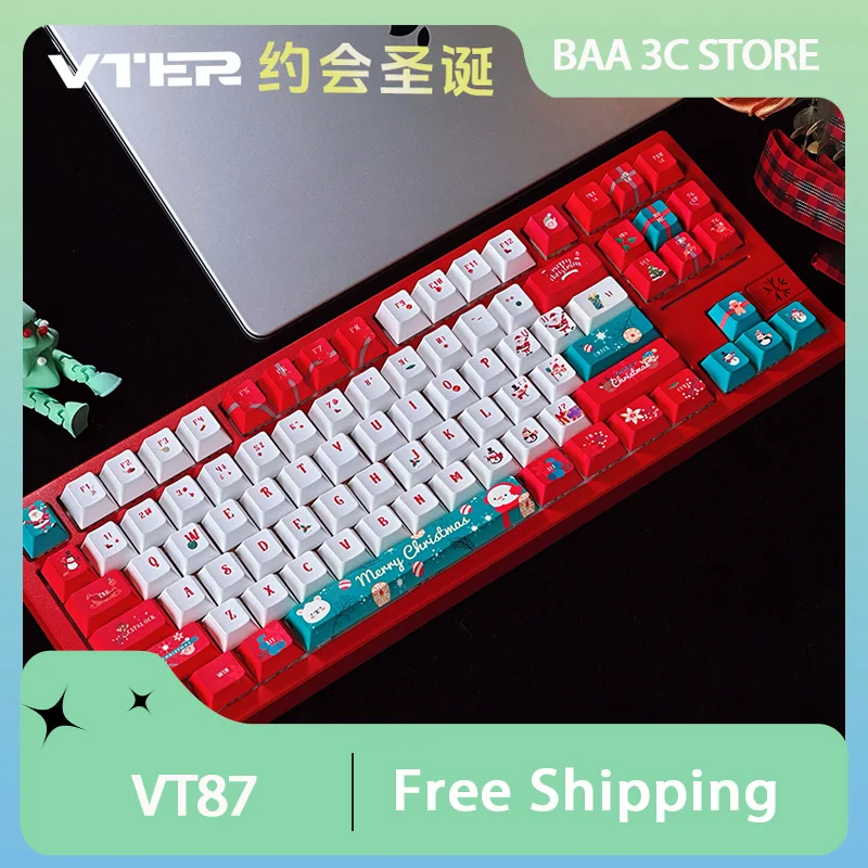 Feker VT87 Mechanical Keyboard Aluminum Alloy Tri Mode Wireless Keyboard Custom Christmas Limited Keyboard  PC Office Gift