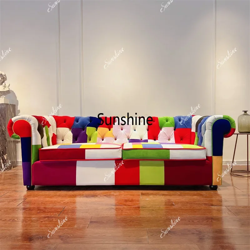 

American simple living room contrasting color art multi-person combination sofa