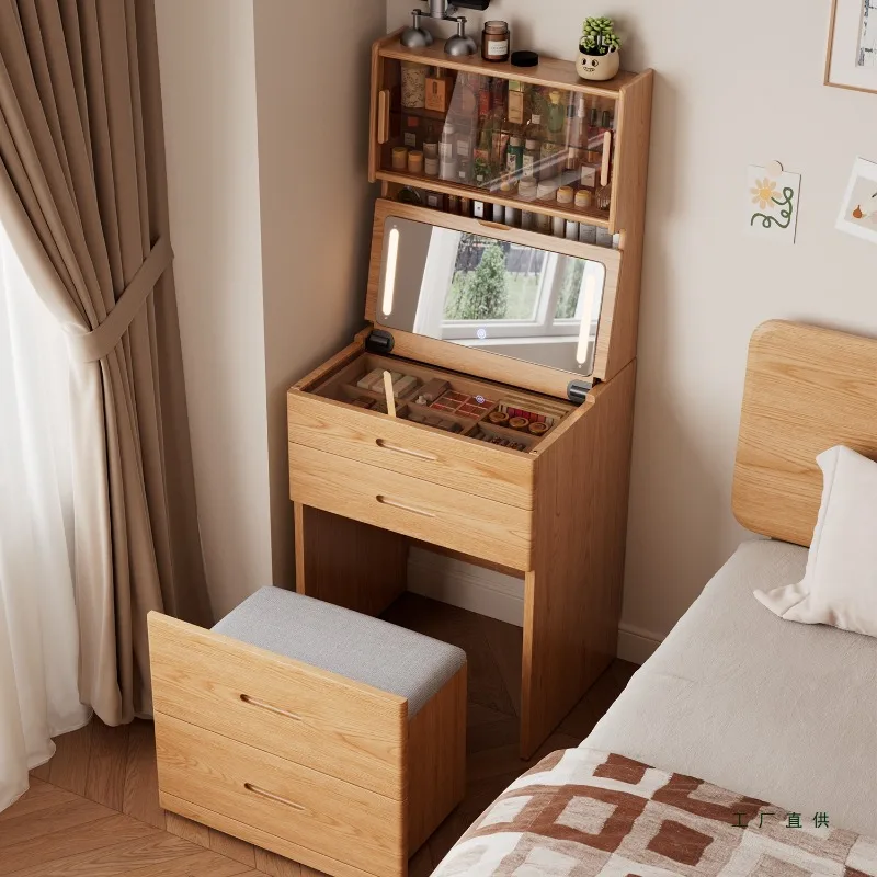 

Solid wood small dresser small apartment bedroom bedside table dressing table integrated mini flip cover dressing table