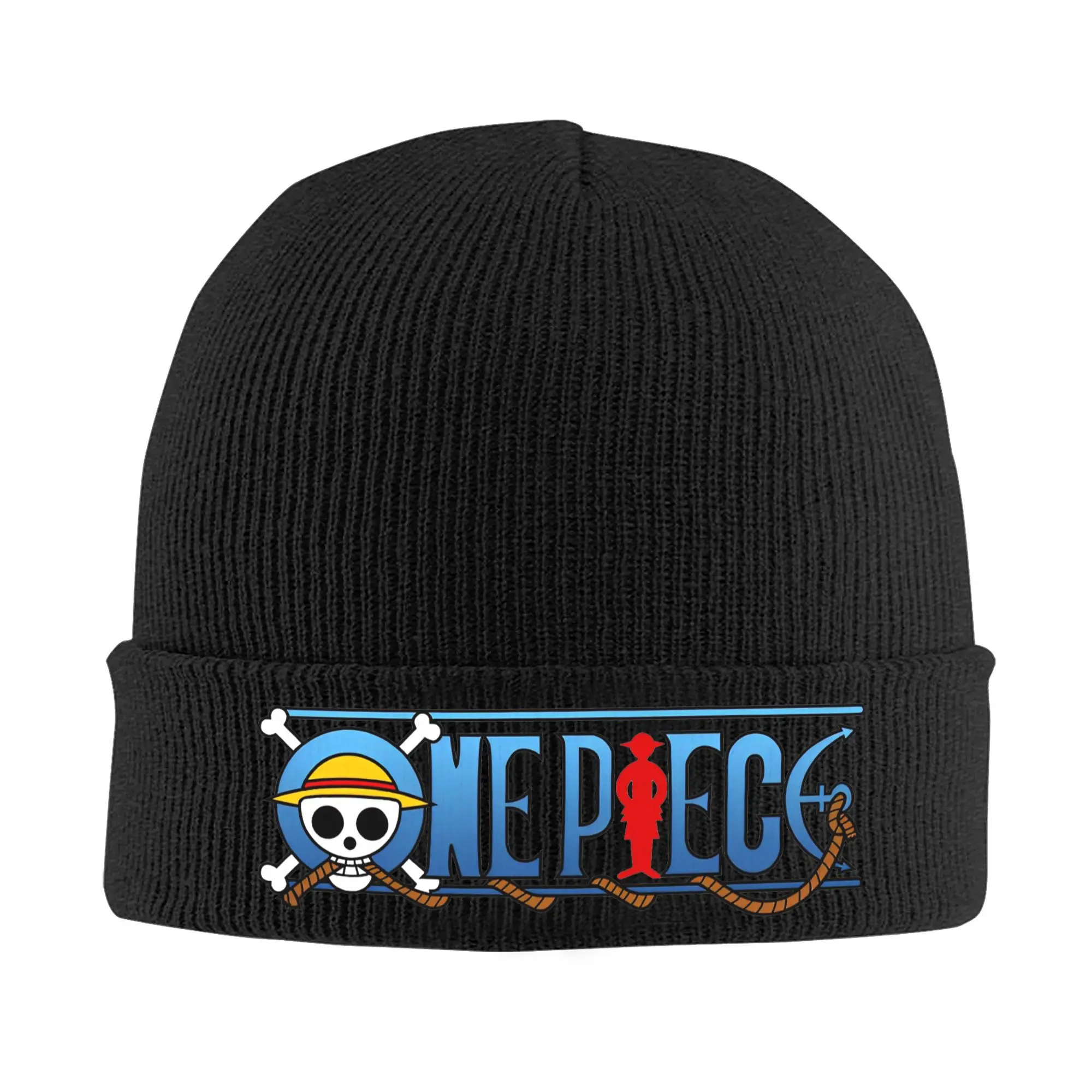 O-One P-Piece Luffys Skull Knitted Caps Women's Men's Beanie Autumn Winter Fashion Hat Acrylic Straw Hat Badge Anime Warm Cap