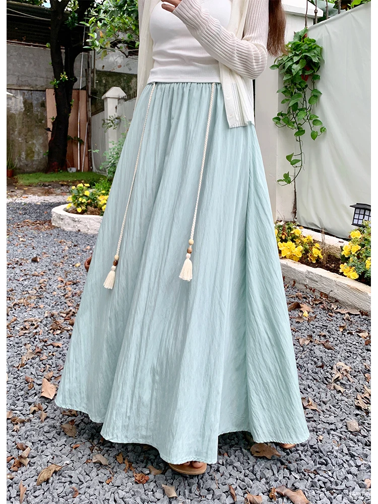 

Новая женская драпированная юбка-миди А-силуэта с высокой талией, облегающая, летняя, эластичная, в стиле Шэй Ян Пяо Пяо