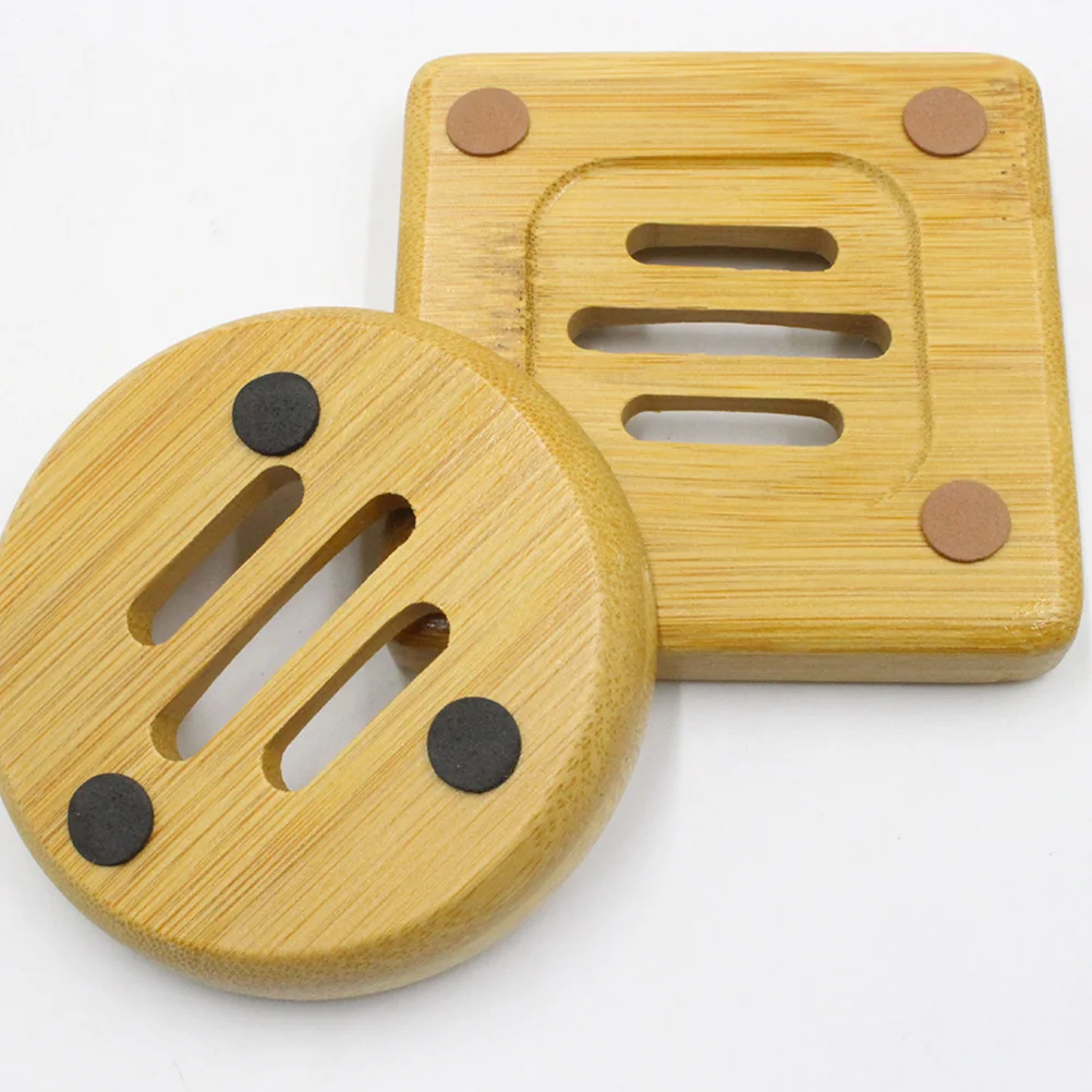 

2Pcs Soap Tray Bamboo Dish Hollow Bottom Design for Bathroom Kitchen Lavatory Easy Cleaning Storage Bamboo Soap Dish