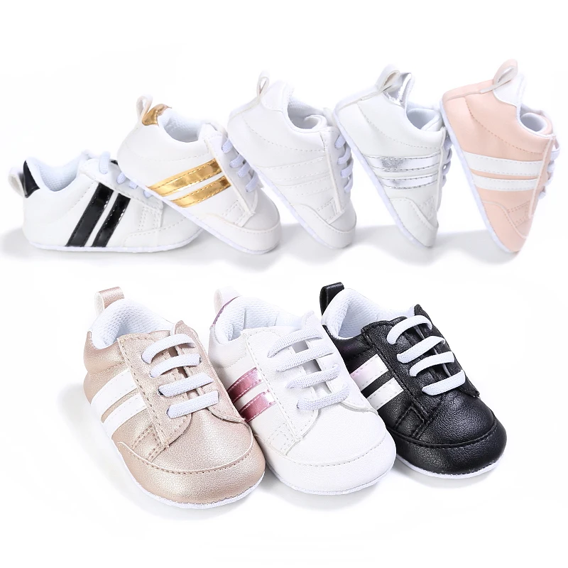 

Autumn Baby First Shoes Sneakers Boys Girls Shoes 0 to 3 6 9 12 18 Months PU Leather Lace Shoes Luxury Striped Toddler Walkers