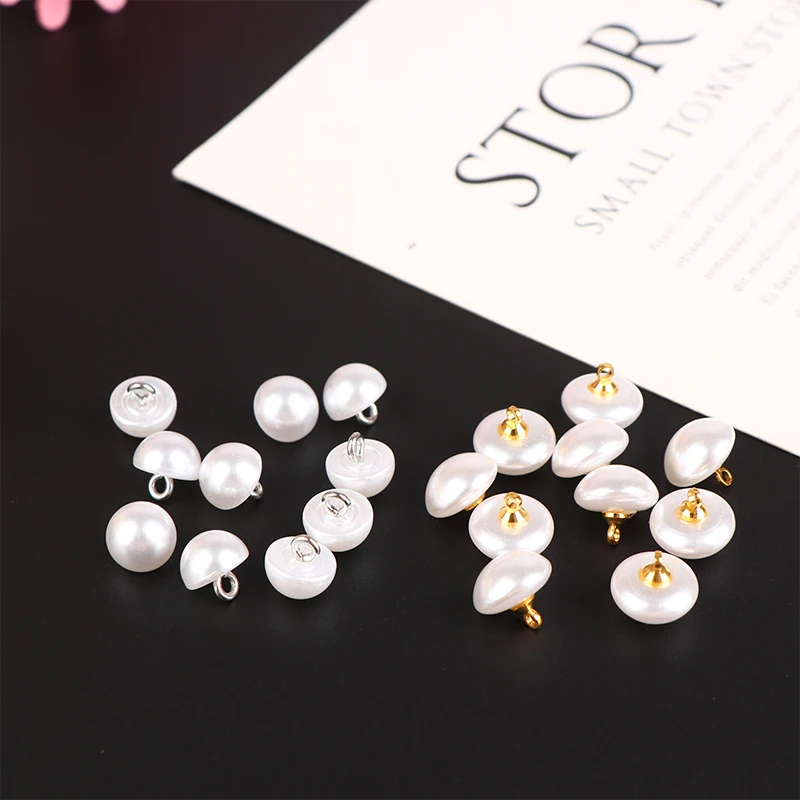 10Pcs 10mm/12mm Mushroom Faux Plastic Shirt Semicircle Pearl Buttons Shank Button For Clothing Decorative Mini Sewing DIY