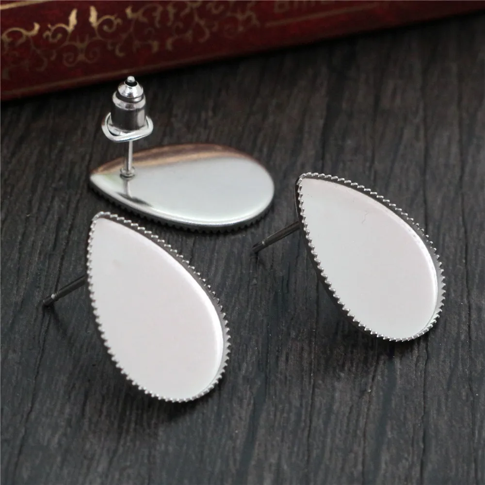 ( No Fade ) 13x18mm 18x25mm 20pcs/Lot 316 Stainless Steel Drop Earring Studs,Earrings Blank/Base,Fit Drop Glass Cabochons