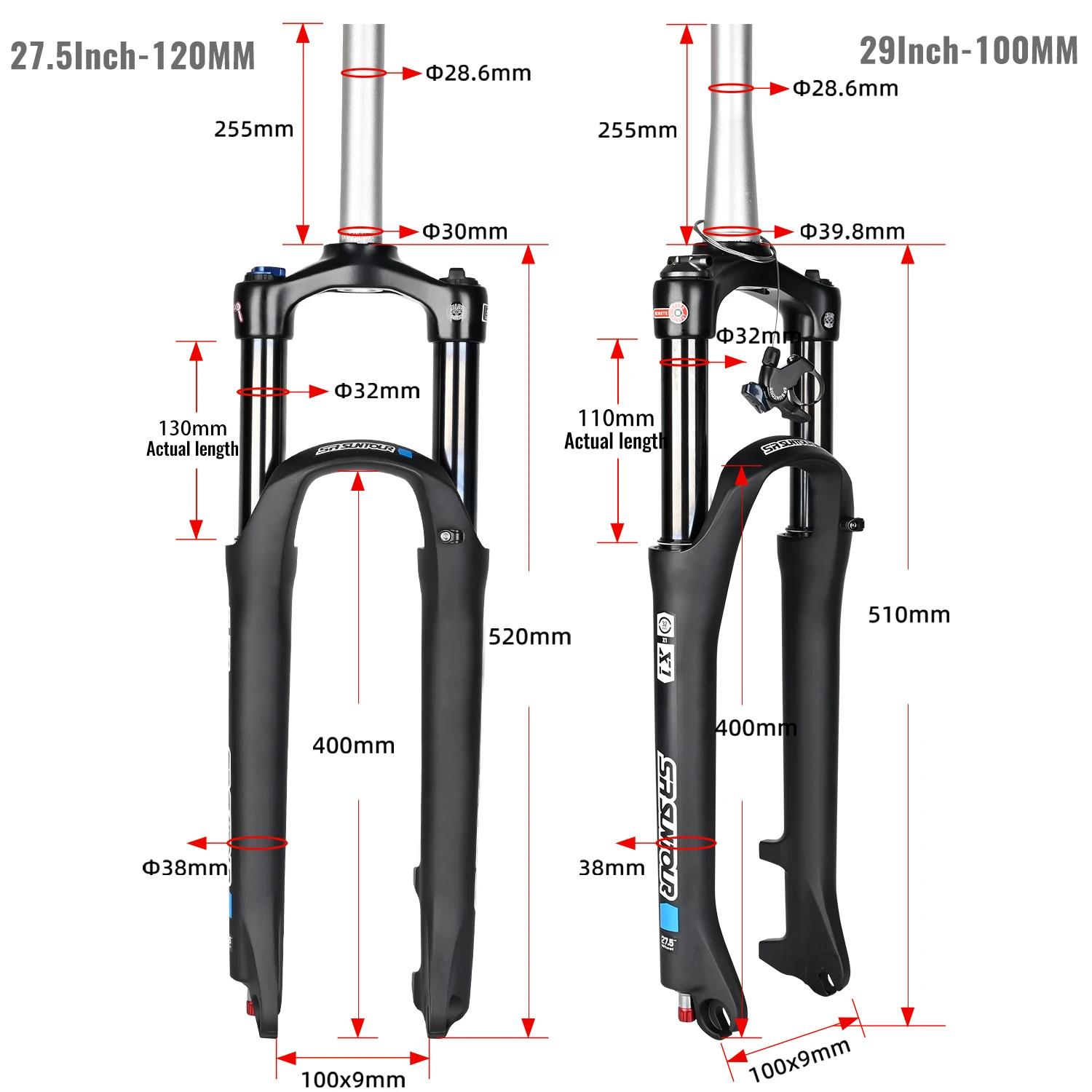 SR SUNTOUR XCR Mountain Bike Suspension Fork 120mm Travel QR 100x9MM BOOST 110x15MM - 27.5 29\