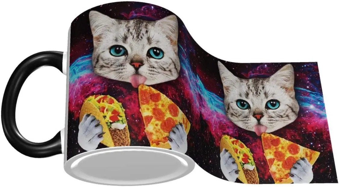 Space Cat Pizza Ceramic Coffee Mug Unique Best Gifts Microwave and Dishwasher Safe Funny Tea Cup 11oz