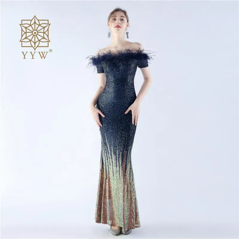 

Wedding Women Evening Mermaid Dress Fashion Sequins Off Shoulder Prom Gowns Sexy Female Maxi Cocktail Gala Dress Elegant Vestido