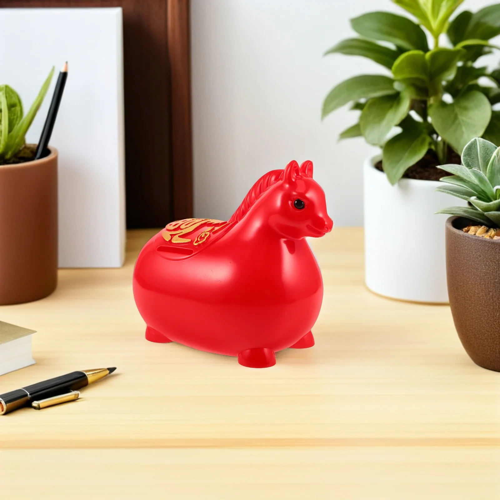 

1pcs Horse Year Savings Bank Red Vinyl Coin Jar For 2026 Chinese New Year Gift Unbreakable Money Saving Box Feng Shui Piggy Bank
