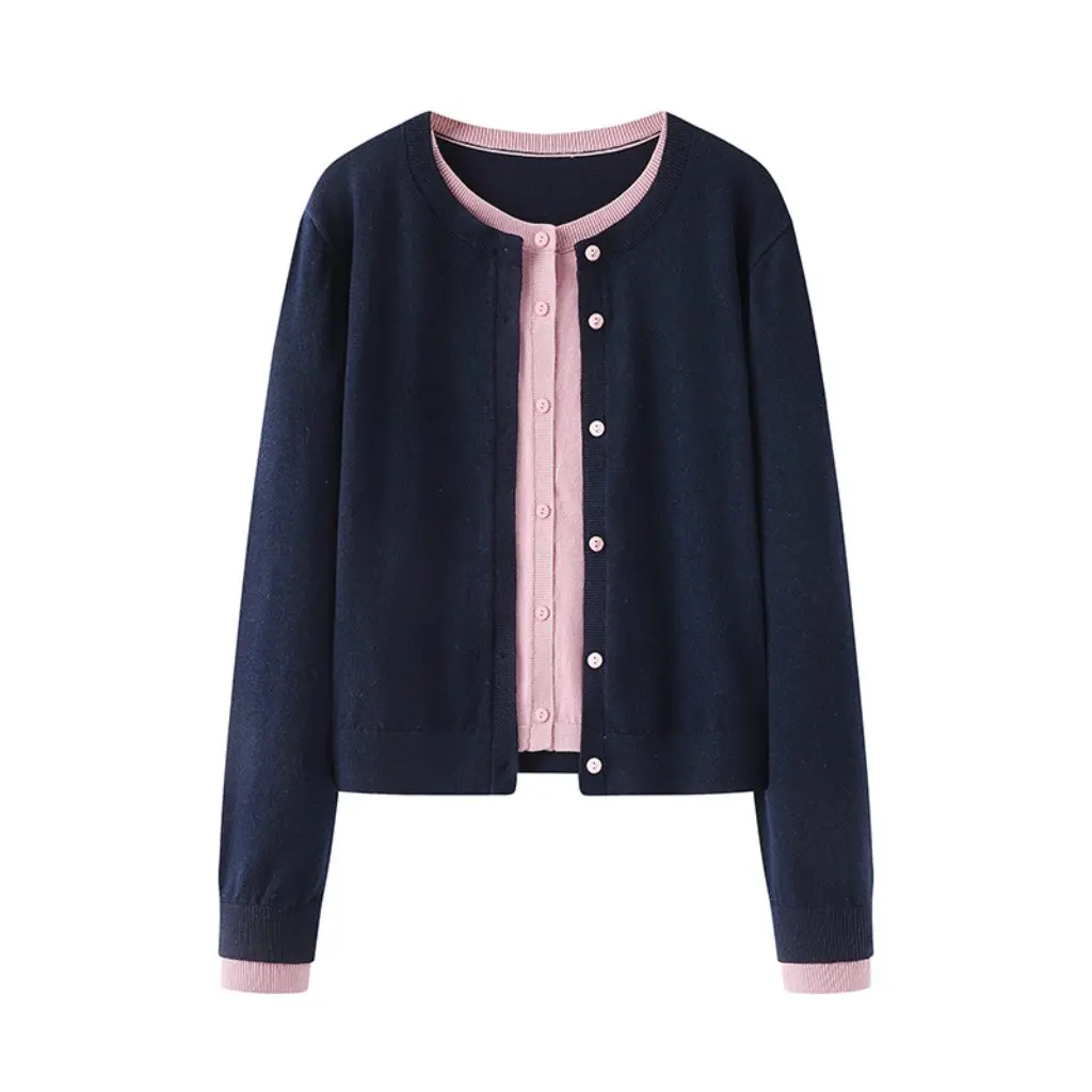 

Women's European And American Style Fake Two-Piece Sweater Cardigan Coat Early Spring Bottoming Shirt Wholesale 00AA-5013