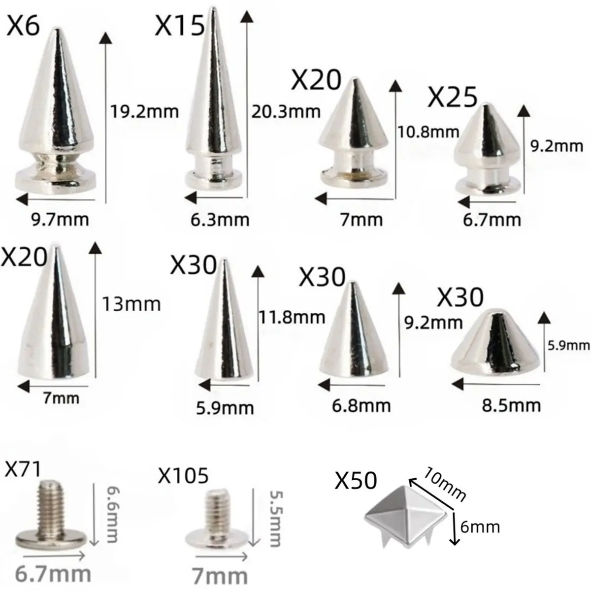 DT38 Flat Design 402PCS Punk Spikes and Studs Kit for Leather Clothing Bags Shoes - for DIY Craft Repair Accessories Kit