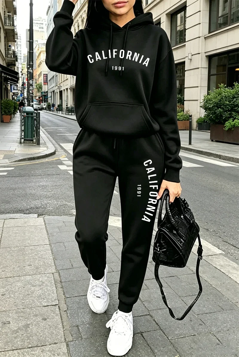 Hot Sales Womens Tracksuit Printing Casual Hoodie Sweatshirts Sweatpants Daily Sports Jogging Clothing Autumn Winter Streetwear view 3