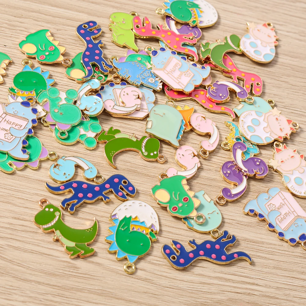 Tusember 10 Stück Mix Niedliche Charms Emaille Dinosaurier-Anhänger für Schmuckherstellung Niedliche Ohrringe Halsketten Armbänder DIY Bastelarbeiten – Detail 3