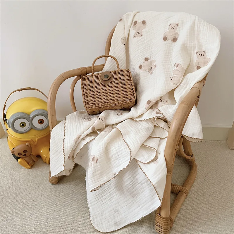 120X130cm Baby Receive Blanket for Newborn Cotton Muslin Bear Blanket Bedding Infant Bath Towel Baby Items Mother Kids