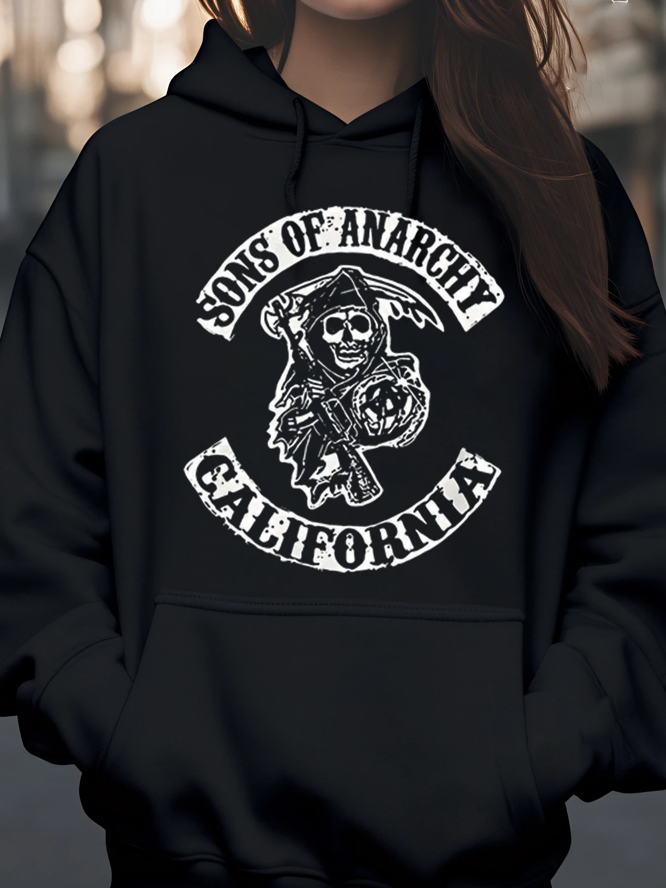 سترة بغطاء للرأس مطبوعة من أبناء الفوضى كاليفورنيا ريبر للهالوين للرجال والنساء #1