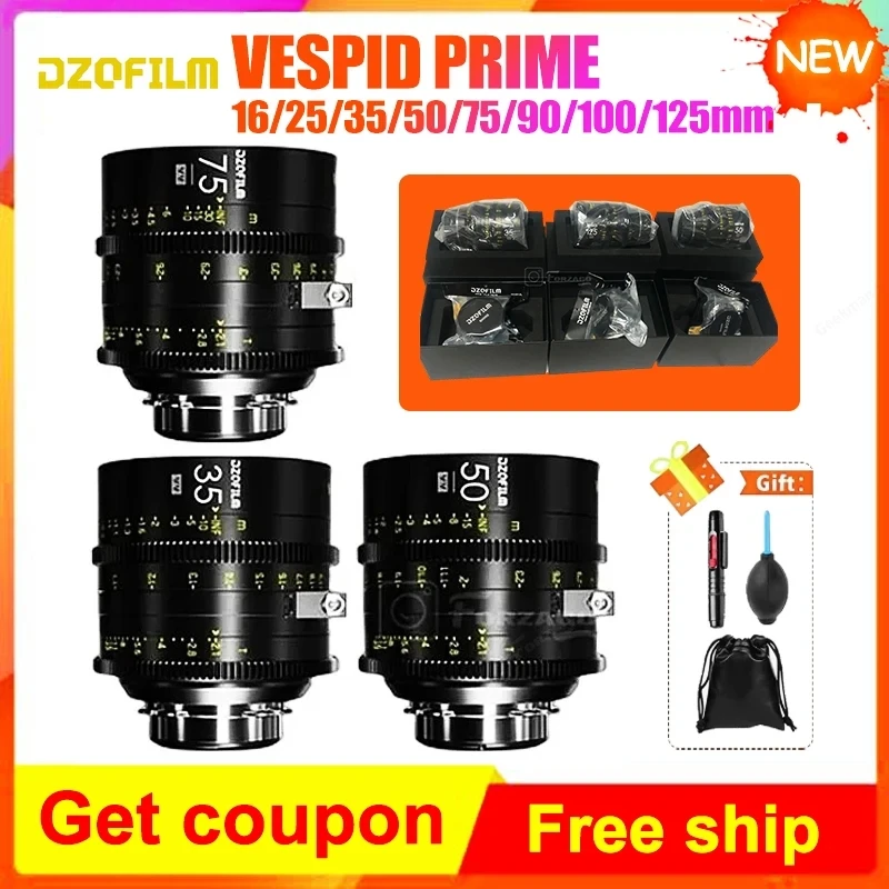 DZOFilm VESPID Prime Lens 25 / 35 / 50 / 75 / 125mm T2.1 16mm T2.8 Macro 90mm T2.8 12mm T2.8 Cine Lens PL & EF Mounts