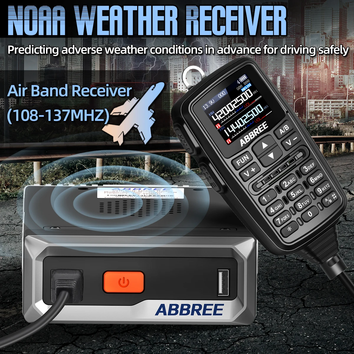 ABBREE 30 واط راديو متنقل صغير VHF UHF NOAA AM جهاز إرسال واستقبال لاسلكي نسخة تردد راديو السيارة اسلكية تخاطب مع مكبر صوت PTT مزدوج