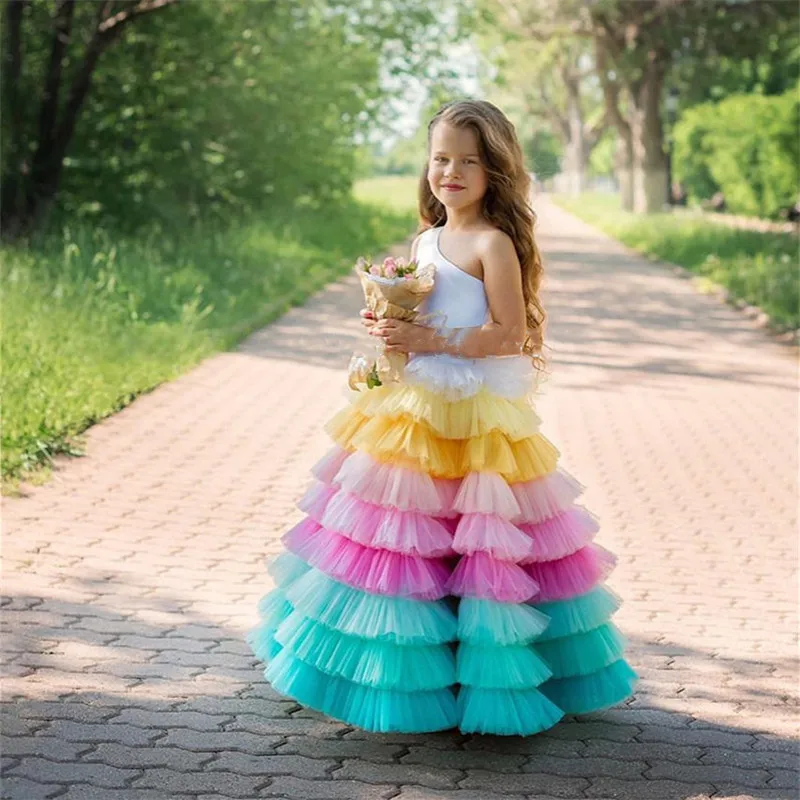 Baby Girl Princess Layered Tutu Dress Rainbow Infant Toddler Tulle Patchwork Vestido Evening Party Pageant Birthday  1-12Y