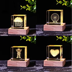 Crystal Cube Dandelion Solid Cubic Crystal 3D Laser Engraving Special Birthday Gifts For Girls Ornaments With Box