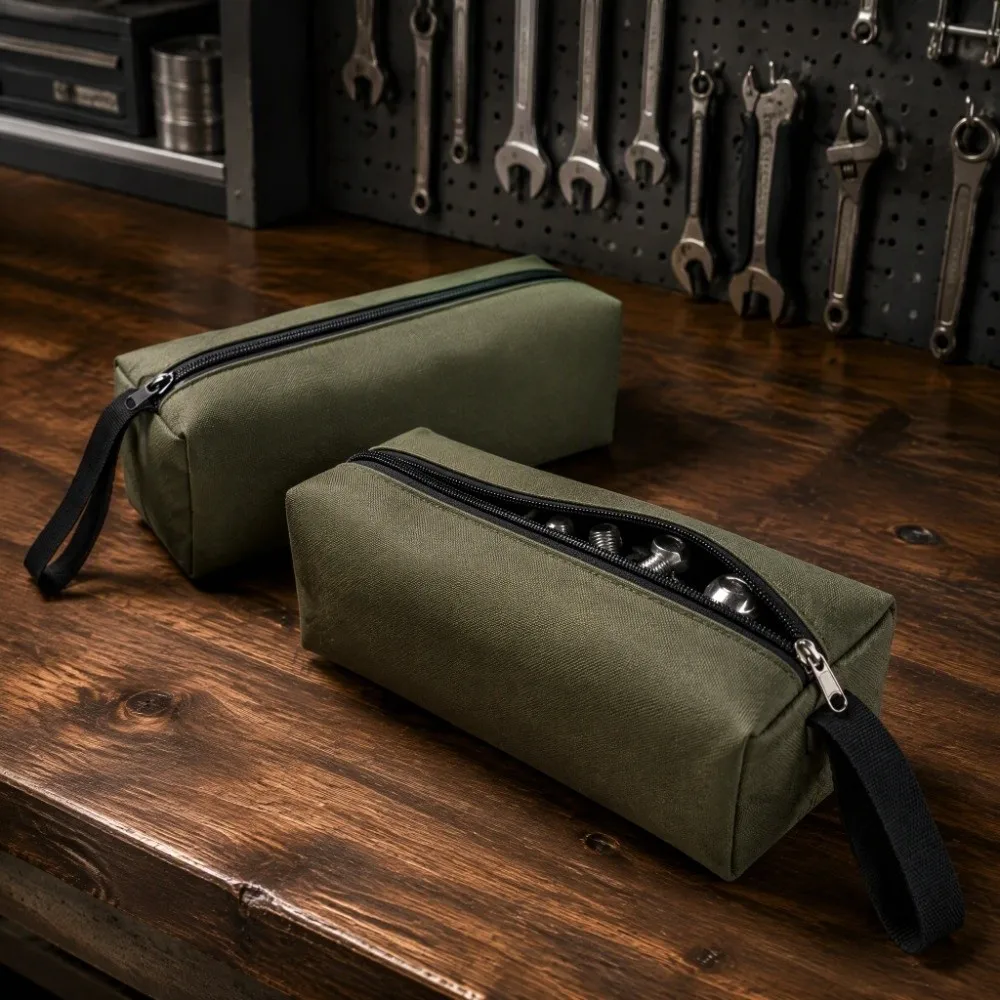 2pcs Oxford Cloth Tool Pouch Bag Multi-Purpose Deep Green / Black Zipper Tool Pouch Zipper Closure Thickening Canvas Tool Bag