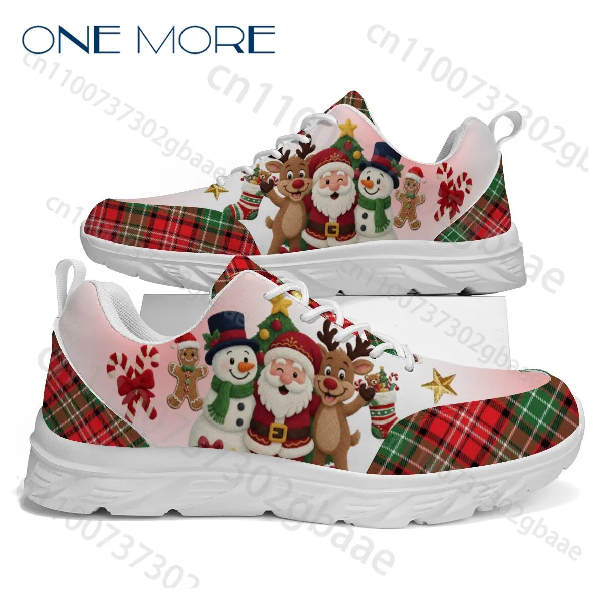 Christmas Cartoon Figure Plaid Print Women Sneakers Boys Girls Popular Simple Unique Design Board Shoes Holiday Gift