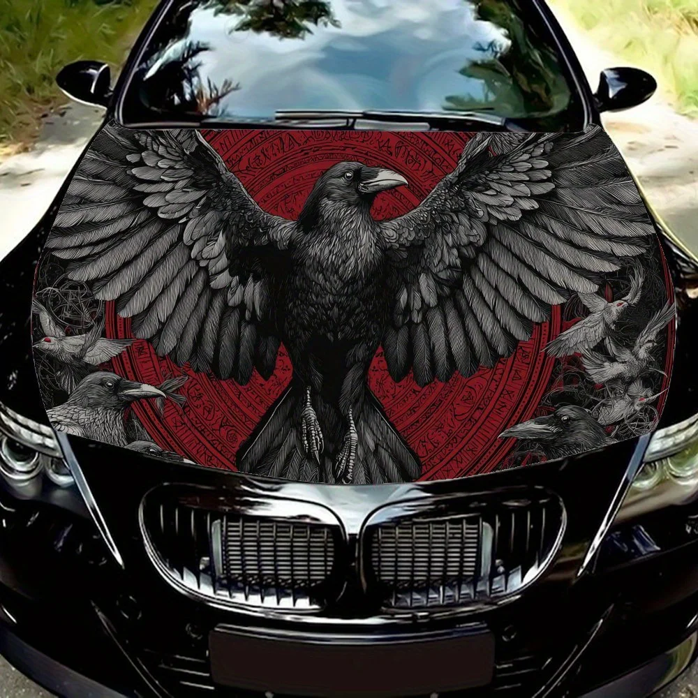 

Rune Giant Raven Print PVC Car Vinyl Wraps, Self-Adhesive Waterproof Car Hood Decal Sticker, Car Decoration Protection Stickers