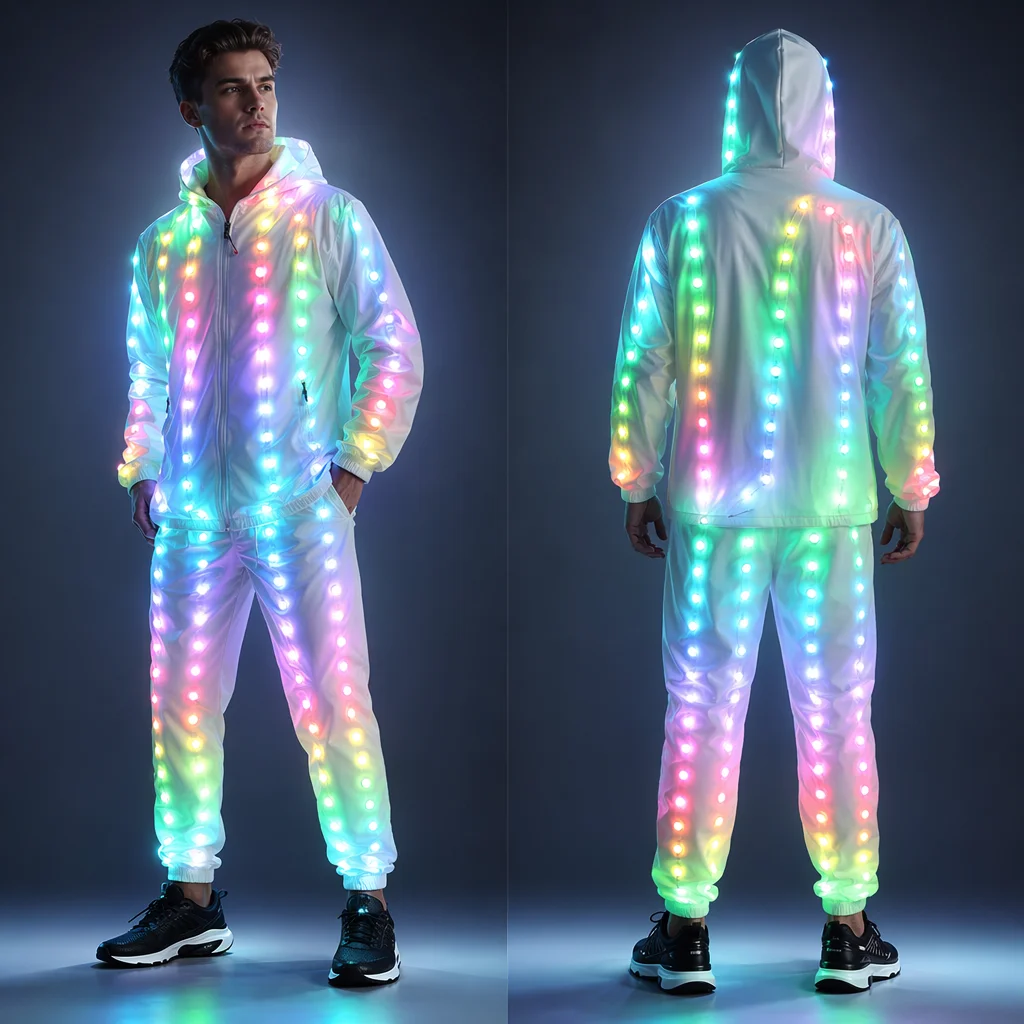Full Color Pixel LED Lights Jacket Coat Pants Costumes Suit Light UP Rave Creative Outer Stage Costume Xmas Party Fancy Dress