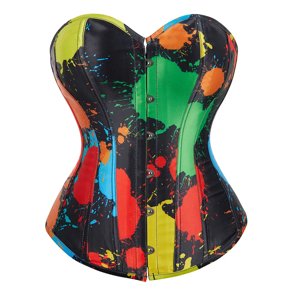 Corset Tops Fashion Bustier Burlesque Overbust Satin Sexy Corsets Print Bustiers Corsage Vintage Basque Evening Party Costumes