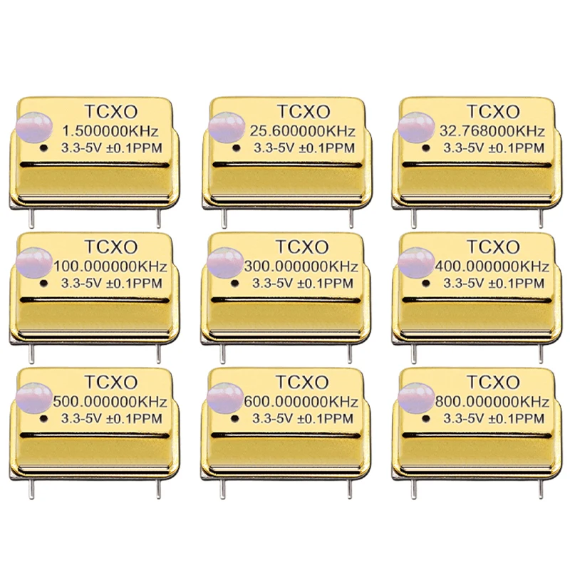 Gold Plated TCXO DIP-14 1.5K 25.6/100/200/300/400/500/600/800KHZ Golden Rectangular Temperature Compensated Crystal Oscillator