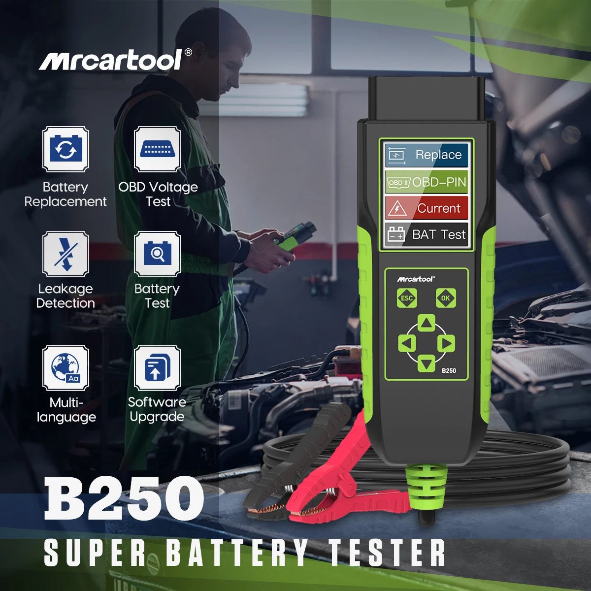 MRCARTOOL B250 سيارة سوبر جهاز اختبار بطارية محلل 12 فولت/24 فولت obd اختبار الجهد متعدد اللغات سيارة الكهربائية كاشف التسرب الحالي #2