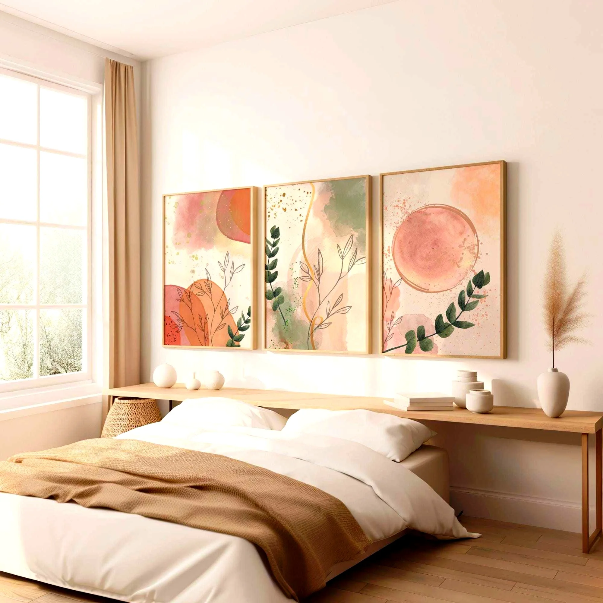 3pcs/set Bohemian Flowers Plants Canvas Printing Neutral Abstract Geometric Line Wall Art Posters for Modern Spring Home Decor