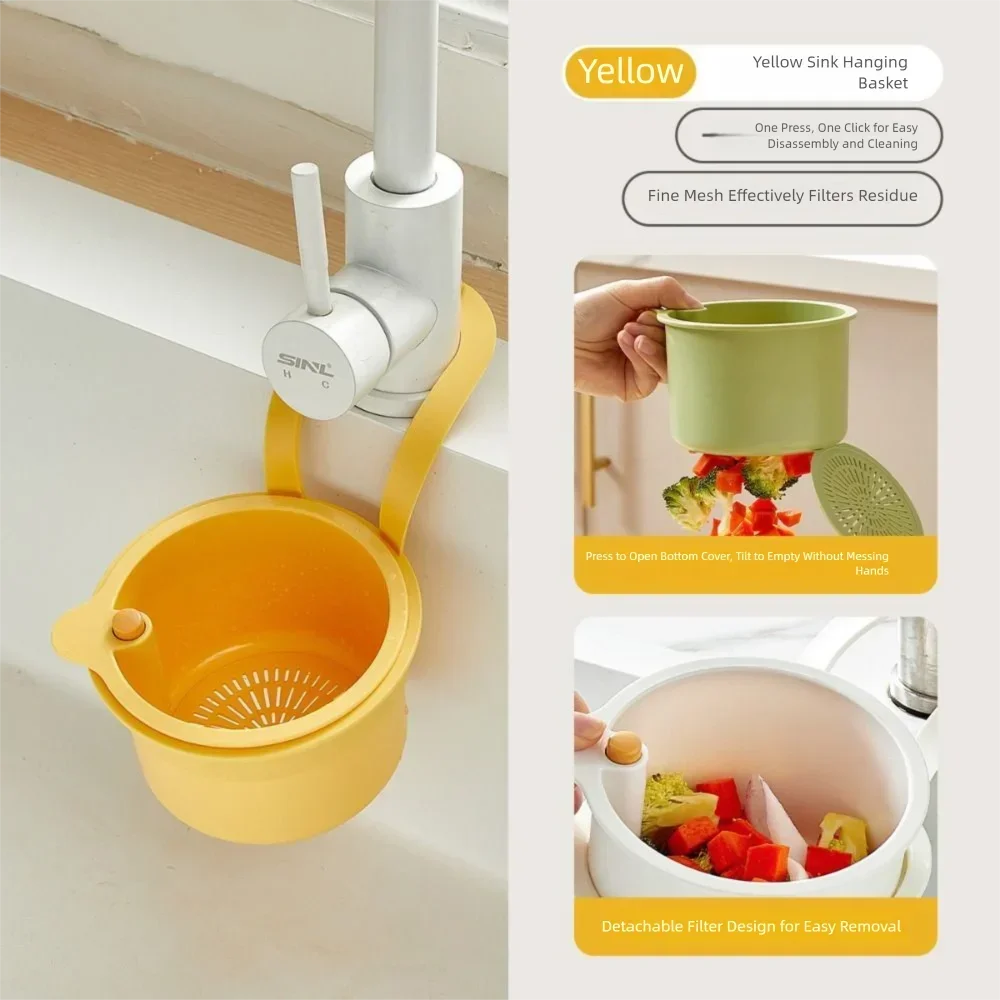 

1pcs Sink Hanging Strainer Basket Detachable Openable Bottom Cover Kitchen Garbage Filter Multifunctional Quickly Drain