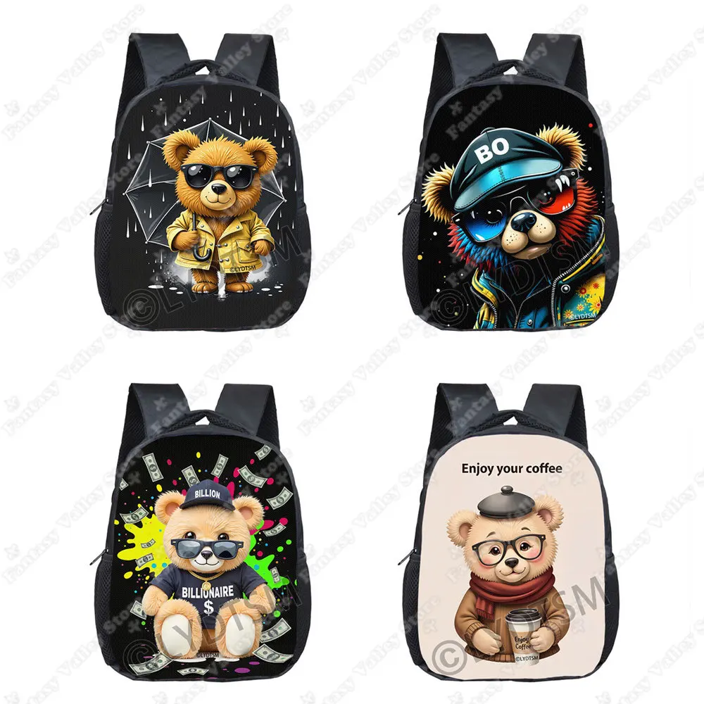 

Cartoon Kawaii Bear Print Backpack for 2-4 Years Cute Cash Bear Wearing Raincoat indergarten Toddler School Bags