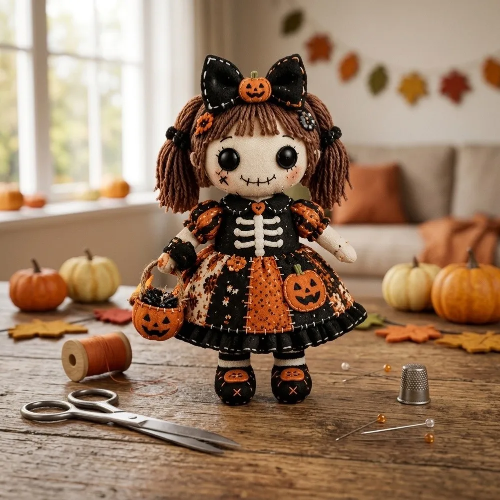 Handmade Day Of The Dead Patchwork Doll Kit DIY Sewing Craft With Pre-cut Fabric Stuffing For Halloween Home Decor Ornaments