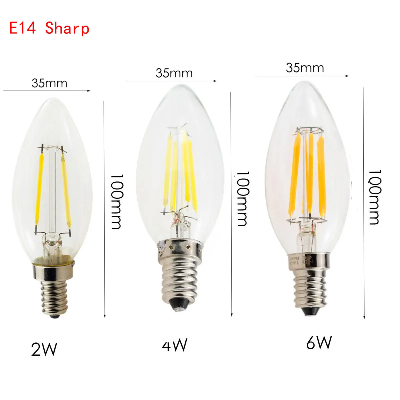 Dimmable E14 C35 Led Filament Light Bulbs Energy-efficient Lamp Clear 3000k/6000k Candle/flame/shape Decorative Beam Vintage Cob