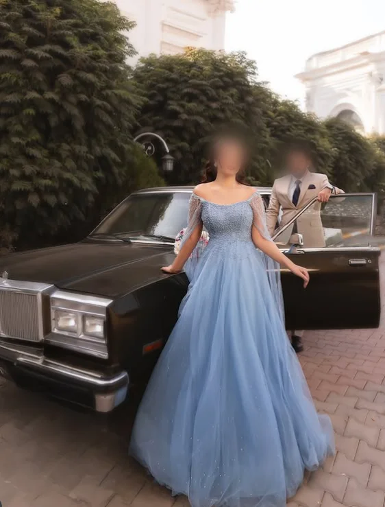 Customised Luxury Wedding Dresses Light Blue Wedding Dress with Beading and Rhinestones A-line Floor-length Wedding Dress