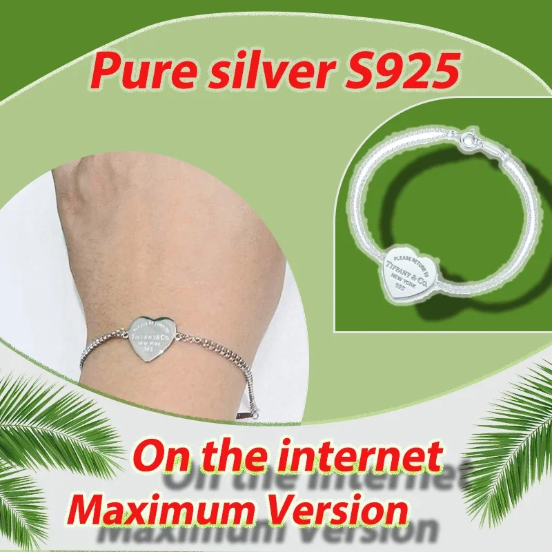 

Sweet Double Chain Smooth Love Bracelet Solid Silver S925 Fashion Style Romantic Bracelet Retum to Series Anniversary