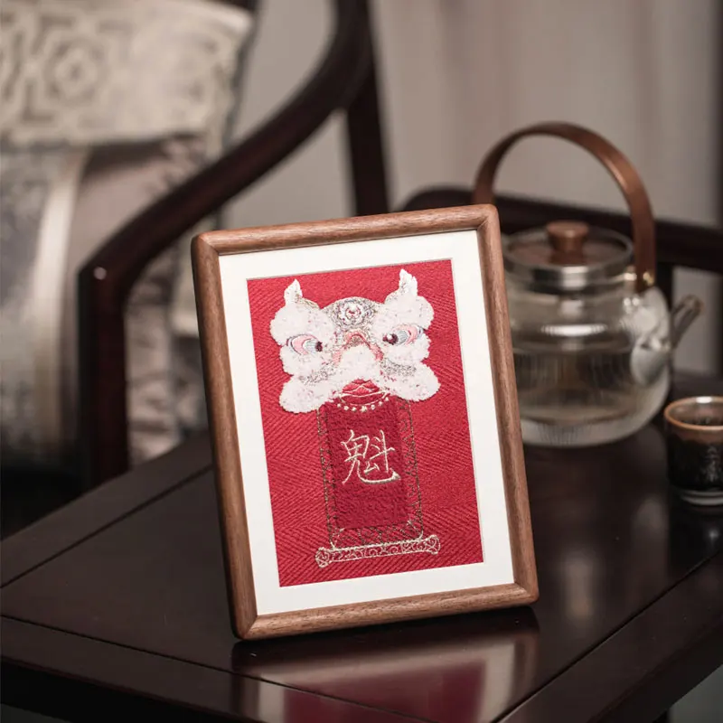 ‘Sweep to Victory’ Lion Dance Suzhou Embroidery Decorative Printing Art‌ Room Chinese Cultural Decor Ornament 17x22cm