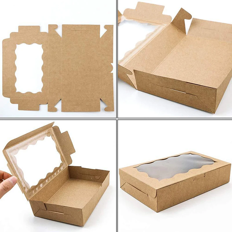 10/20 Stücke Kraftpapier Kuchen Süßigkeiten Boxen Rechteck Offenes Fenster Hochzeit Schmuck Schokolade Geschenk Verpackung Boxen Backen Party liefert – Detail 10