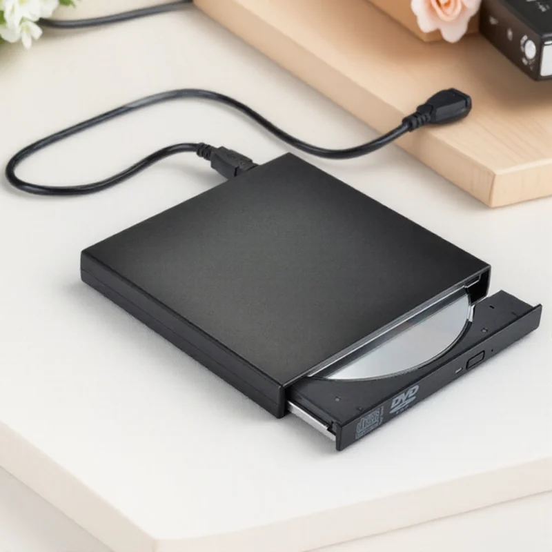 

USB External CD RW Burner DVD CD Reader Player with 2 USB Cables for Windows Mac Laptop Computer