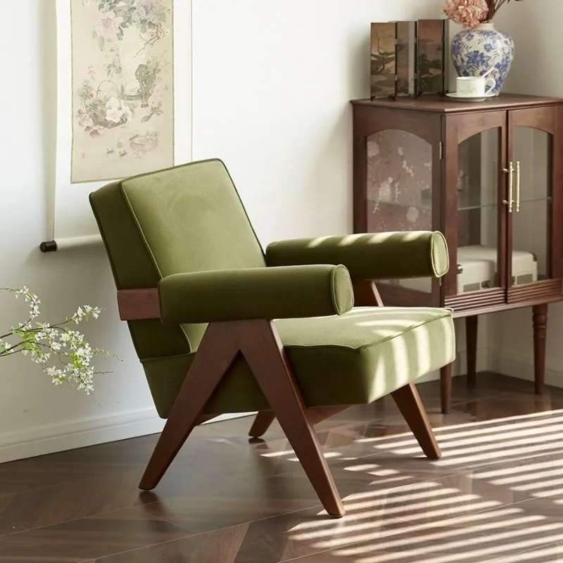 

Retro solid wood single sofa chair, light luxury modern living room, balcony bedroom minimalist, Italian designer, leisure chair