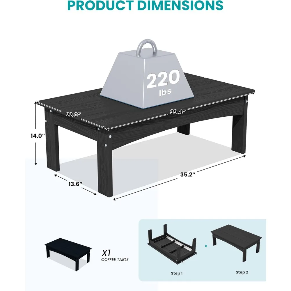 Outdoor Coffee Table, All-Weather Patio Side Table, Durable Patio Furniture Table for Garden, Deck, Porch, Poolside