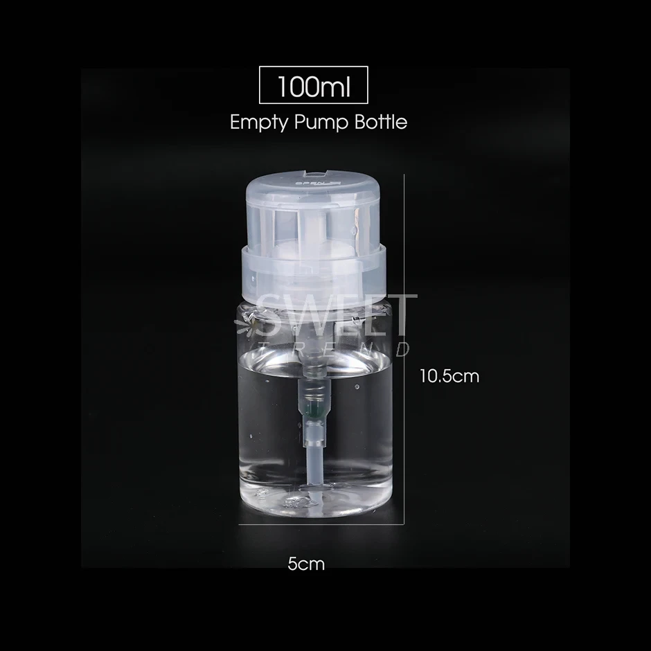 100ml Refillable Empty Press Pump Bottle Clear Dispenser Liquid Container Remover Cleaner Polish Makeup Manicure Tools Accessory