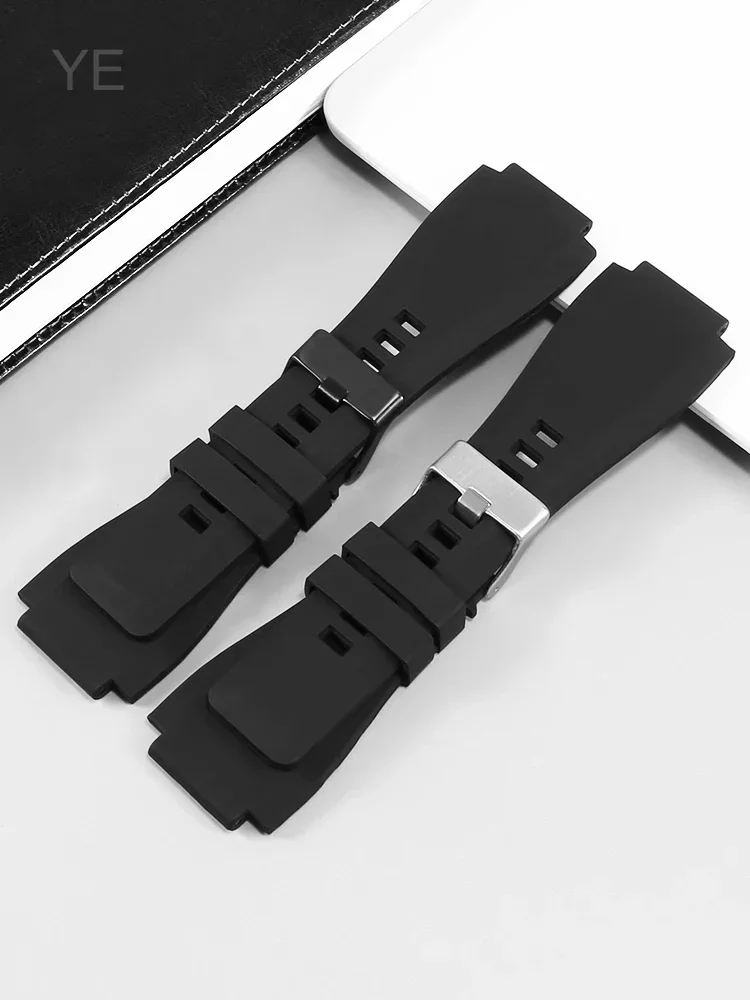 Firmly and Non Slip Silicone Watchbands for Bell Ross BR01 BR03 Series Sweatproof Breathable Sports Strap 24mm