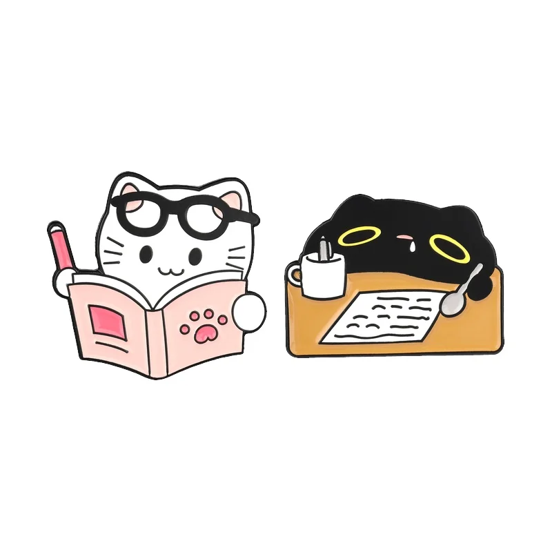 Study Hard Vs Learning Difficulty Cat Enamel Pin Cute Humor Animal Cat Study Brooch Bag Lapel Badge Fun Jewelry Gift for Student