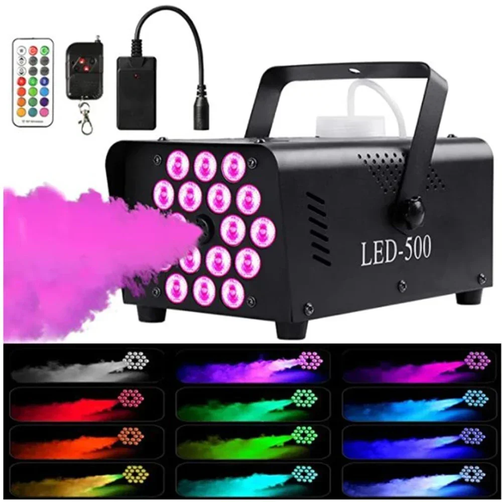 LED Smoke Machine, 500W8LED-RGB Wireless Remote Control for DJ Disco Christmas Party Wedding Halloween Stage