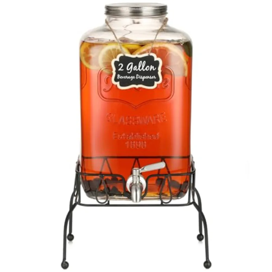 

Glass Drink Dispenser, Stainless Steel Leakproof Spigot and Lid, Glass Drink Dispensers for Parties, Water Beverage Dispenser