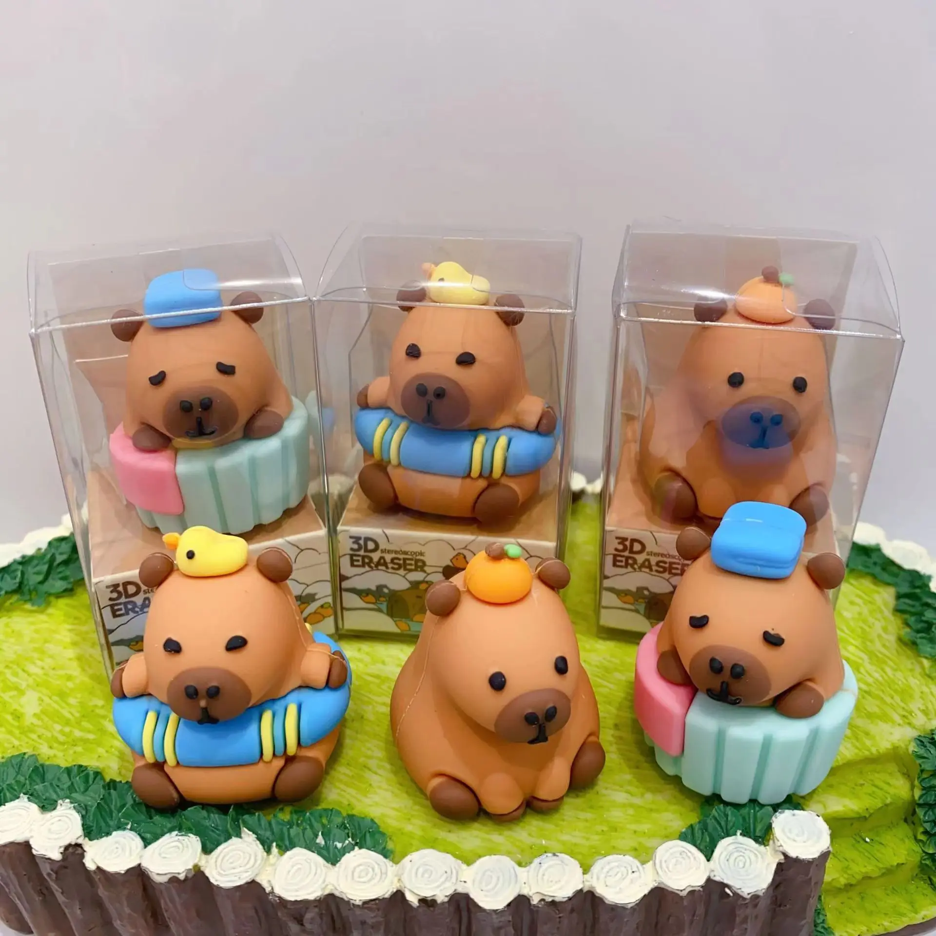 Capivara Dos Desenhos Animados Lápis Figura Borracha, Estudante Papelaria Suprimentos, Brinquedo de Borracha das Crianças, Presente do Prêmio, 3Pcs por Conjunto