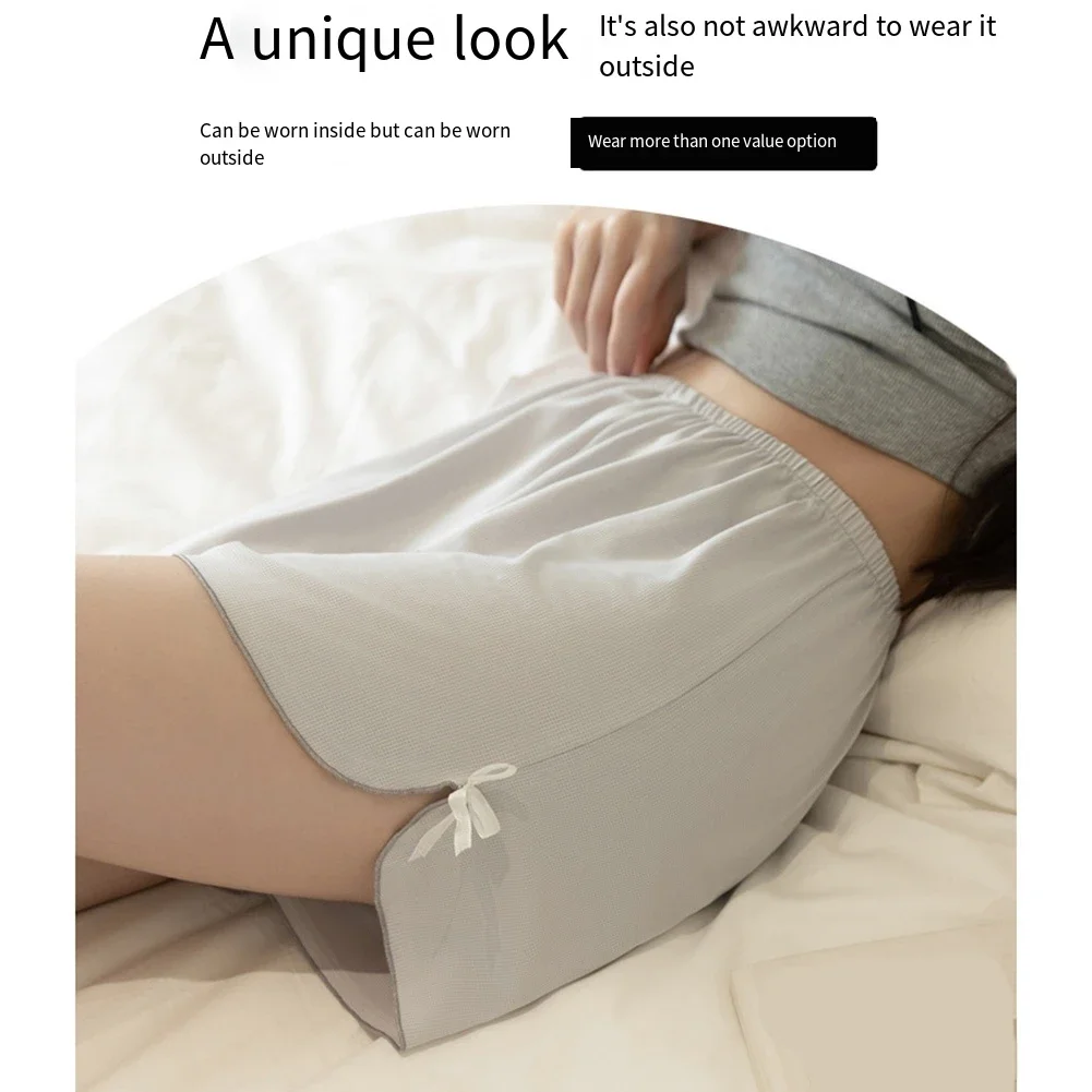 Bow Bottom Skirt Ice Silk Shorts Comfortable Fit Home Wear Leisure Style Slight Elastic Solid Color Black Home Outfits