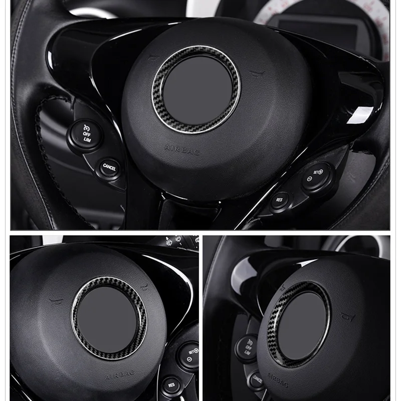 Car Styling Steering Wheel Center Logo Sticker Trim For Smart 453 Fortwo Forfour Stainless Steel Emblem Frame Badge Decor Ring view 3